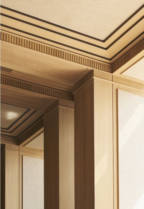 Porch Trim, Decorative Ceiling Panels, Molding Ceiling, Joseph Dirand, Millwork Details, Ceiling Trim, Ceiling Detail, Ceiling Treatments, Elle Decoration