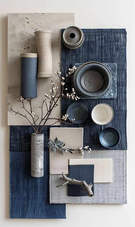 Color Palette Dark Blue, Dark Blue Color Palette, Moodboard Interior Design, Interior Design Materials, Materials Board Interior Design, Mood Board Interior, House Color Palettes, Material Board, Interior Design Boards