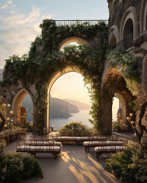 Classic Roman Design-Inspired Cliffside Dream Home Outdoor Dining Area Roman Style Architecture, Roman Landscape, Modern Roman Architecture, Roman House Design, Roman Style House, Roman Interior Design, Roman Architecture House, Ancient Roman Houses, Tuscany House