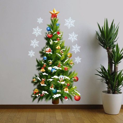 This is a cool idea for those of us who want the Christmas tree, but have limited space.  Definitely a space saving Christmas tree! Christmas Tree Wall Decal, Christmas Wall Stickers, Sticker Printable, 3d Christmas Tree, Christmas Tree Star, Large Christmas Tree, Tree Wall Stickers, Wall Window, Navidad Diy