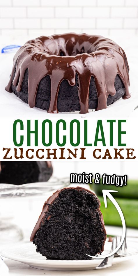 Do you have a garden overflowing with fresh zucchini this time of year? Put them to good use with this Chocolate Zucchini Cake! Covered with an irresistible chocolate glaze, this Bundt cake is dark and rich with the perfect amount of sweetness. Chocolate Zucchini Bundt Cake, Fudge Bundt Cake, Zucchini Bundt Cake, Chocolate Zucchini Cake, Chocolate Zucchini Bread, Zucchini Cake, Chocolate Zucchini, Bundt Cakes Recipes, Chocolate Glaze