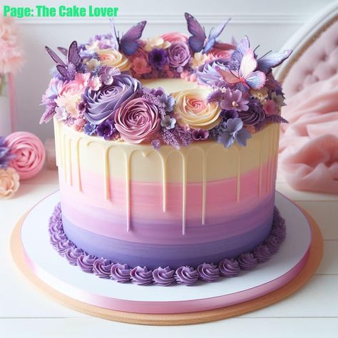 Pink And Purple Buttercream Cake, Pastel Purple Birthday Cake, Pink Purple Birthday Cake, Purple And Rose Gold Cake, Flower Birthday Cake Kids, Birthday Cake For 11yrs Old Girl, Pink And Purple Ombre Cake, Girls 10th Birthday Cake, Lilac Cake Ideas