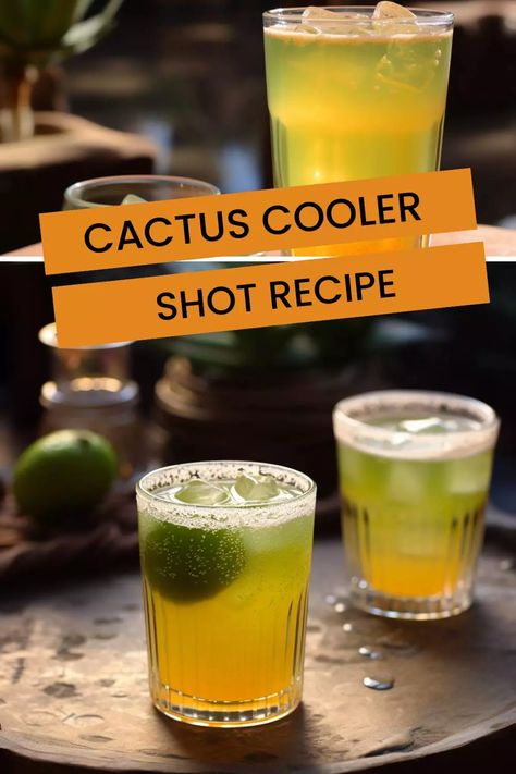 Looking for a tasty and unique drink recipe? This refreshing cactus cooler shot is perfect for summer barbecues and get-togethers. Learn how to make it today! Western Themed Alcoholic Drinks, Southwest Cocktails, Western Themed Drinks, Cactus Cooler Shot Recipe, Cactus Juice Recipe, Cactus Drink, Cactus Cooler, Unique Shots, Alcoholic Recipes