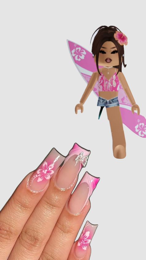 Nails vs Roblox Outfit || Summer Aesthetic Hibiscus Y2K Roblox Outfit || group: - kaitlyn’s closet - in my bio !! Roblox Nails, Hibiscus Y2k, Aesthetic Hibiscus, Roblox Outfit, Outfit Summer, Summer Aesthetic, Hibiscus, Nails, Closet