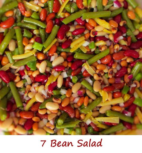 7 Bean Salad Recipe, Georgia Caviar, Five Bean Salad, Bean Salads, Crunchy Vegetables, Black Eyed Pea, Bean Salad Recipes, Healthy Salad Dressing, Macro Meals