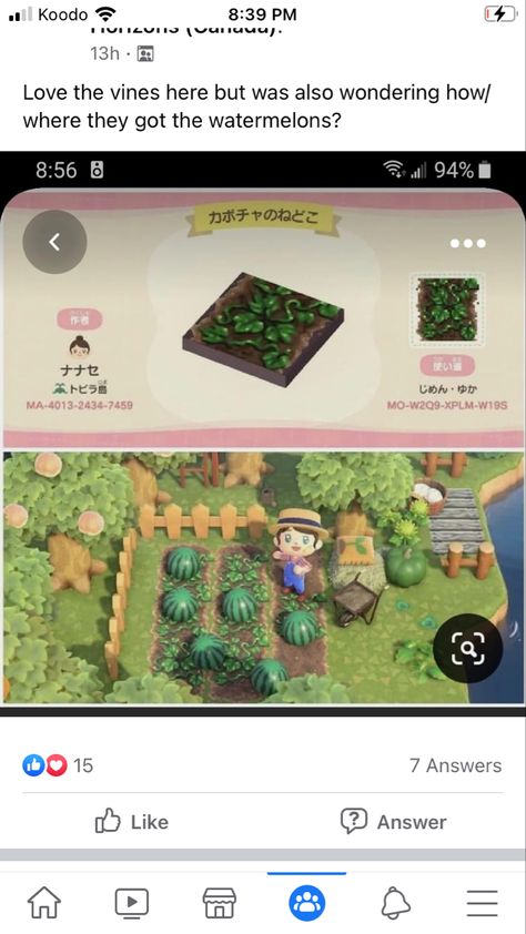 Acnh Watermelon Farm, Acnh Watermelon Code, Acnh Watermelon, Watermelon Animals, Watermelon Farming, Watermelon Vines, Watermelon Leaves, Watermelon Plant, Acnh Design