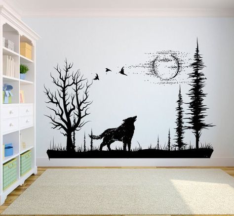 Wolf Room, Tattoo Wolf, Wolf Decor, Anime Wall, Custom Wall Decor, Wall Tattoo, Vinyl Wall Art Decals, Animal Wall Decor, Wolf Tattoos