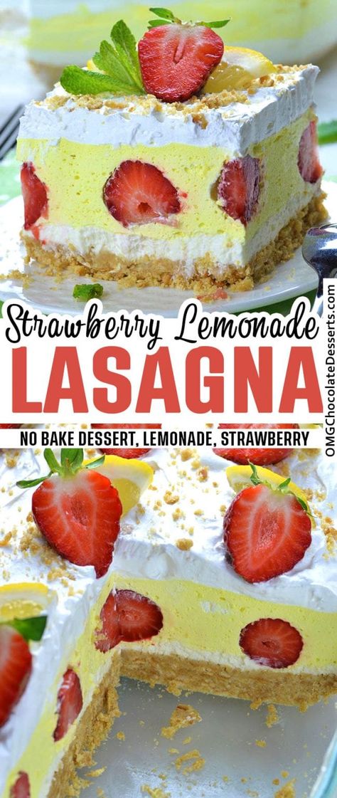 Perfect easy summer recipe it had to be a NO BAKE RECIPE!!! This Strawberry Lemonade Lasagna will satisfy every sweet tooth. It’s a crowd-pleaser dessert, perfect for summer party, potluck or any gathering when you must feed a crowd. #no #bake #strawberry #dessert Lemonade Strawberry, No Bake Recipe, Dessert Parfait, Strawberry Dessert, Summer Recipe, Easy Summer Meals, Feed A Crowd, Easy No Bake Desserts, Summer Dessert Recipes