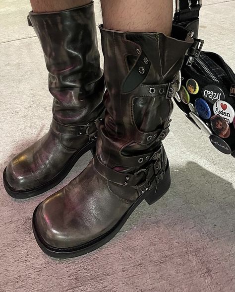 Knee High Riding Boots, On Motorcycle, Personal Closet, Boots Square Toe, Funky Shoes, Shoe Inspo, Aesthetic Pics, Biker Boots, Motorcycle Boots