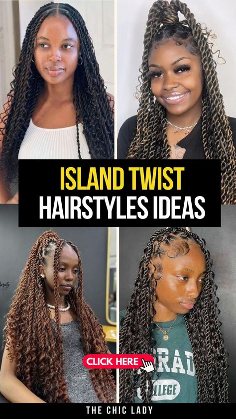 Island Twist Hairstyles: Beautiful Braided Looks for Every Occasion Twist For Black Women, Island Twist Braids, Island Twist Hairstyle, Big Twist Braids Hairstyles, Rope Twist Braids, Two Strand Twist Hairstyles, Island Twist, Marley Braids, Twist Hairstyle