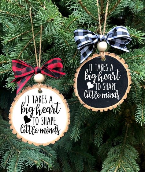 First Home Ornament, Teacher Ornaments, Teachers Diy, Farmhouse Christmas Tree, First Home Gifts, Wood Christmas Tree, 12 December, Wood Slice Ornament, Diy Teacher Gifts