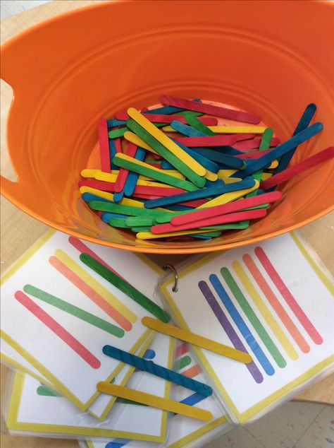 using the color Popsicle sticks match them to the colors on the mats Curriculum Planning, Teaching Toddlers, Number Activities, Match Stick, Matching Activity, Color Games, Play Based, Cognitive Development, Plan Ideas