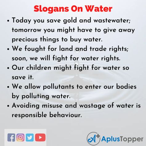 #APlusTopper #SlogansOnWater #UniqueSlogansOnWater #CatchySlogansOnWater Slogan On Save Water, Water Conservation Slogans, Pollution Activities Worksheets, Save Water Slogans, Water Slogans, Pollution Activities, Slogan Writing, Importance Of Water, Caption For Girls