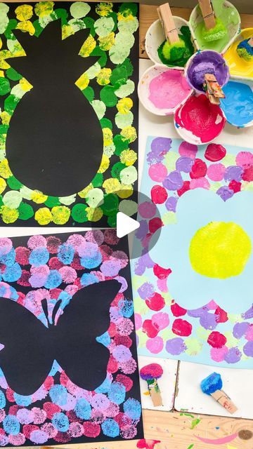 Paint Ideas For Kindergarten, Spring Painting Activities, Children Art Ideas, Pom Pom Painting, Storytime Activities, Pom Crafts, Nature Craft, Painting Activities, Summer Escape