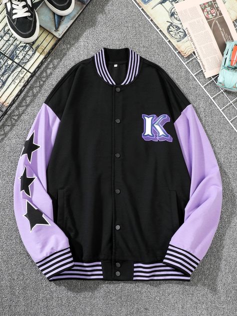 Multicolor Preppy  Long Sleeve Cotton Blends Geometric,Letter Bomber Embellished Slight Stretch Spring/Fall Men Outerwear Tawjihi Jacket, Letter Man Jacket, Collage Jacket, Basketball T Shirt Designs, Men Outerwear, Tomboy Hairstyles, Men Jackets, Fashion Top Outfits, Everyday Fashion Outfits