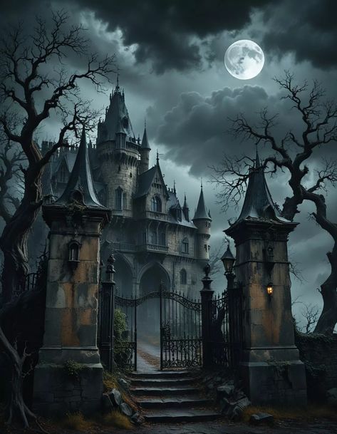 Oddity Oasis: Eccentric, Wild, and Whimsical 8x10 Art Prints 53982275 | eBay Dark Magic Art, Rustic Gothic Home Decor, Seasonal Pictures, Gothic Art Prints, Gothic Landscape, Fantasy Buildings, Halloween Illustrations, Scary Houses, Tree Painting Canvas