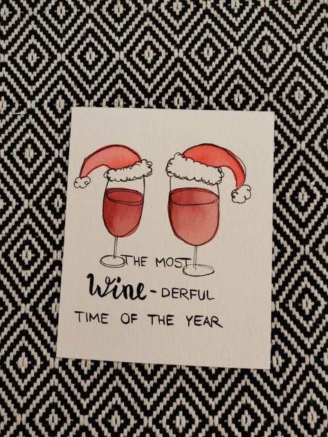 Cards For Christmas Handmade, Christmas Cards Cute Drawing, Funny Christmas Cards Handmade, Card For Boyfriend Christmas, Cute Xmas Cards, Wine Christmas Card, Christmas Funny Cards, Cute Christmas Card Ideas Drawing, Christmas Card Ideas Aesthetic