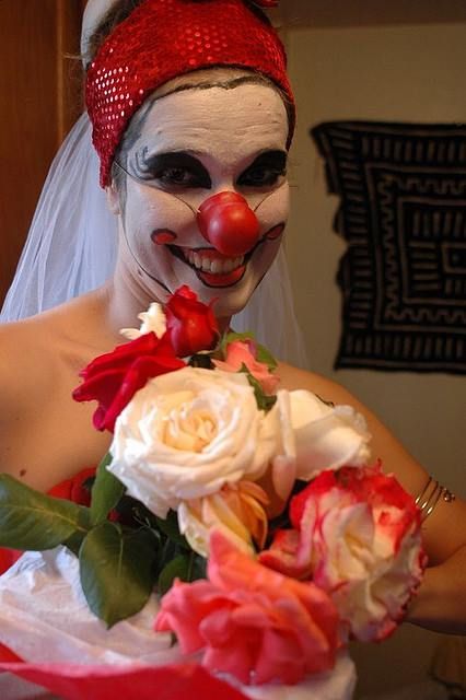 Clown wedding   This is an idea???  Love you, Melea. Tacky Wedding Ideas, Ugly Wedding Rings, Clown Wedding, Wizard Wedding, Ugly Wedding, Tacky Wedding, Clown Girl, Gorgeous Wedding Makeup, Wedding Fail