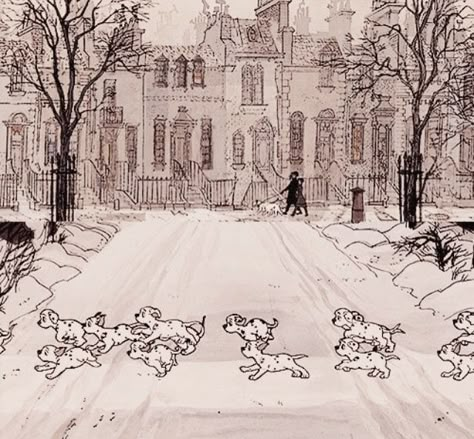 Classic Disney Aesthetic, Winter Cartoon Aesthetic, Old Disney Aesthetic, Disney Winter, Winter Cartoon, Septième Art, Old Disney, Pinturas Disney, 101 Dalmatians