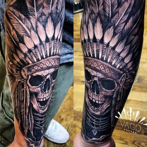 Apache Skull Tattoo, Apache Tattoo, Native Indian Tattoos, Indian Skull Tattoos, Aztec Tattoos Sleeve, Aztec Skull, Headdress Tattoo, Tattoo Pierna, Mangas Tattoo