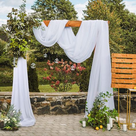 PRICES MAY VARY. Chiffon Wedding Arch Drapes: Includes 1 panels white chiffon wedding drapery, each panel wedding drapery is the size of 27.5 inches wide by 6 yards(19ft) long. White Sheer Backdrop Curtains: Sheer arch drapes fabric is made of Soft and Translucent fabric, silky smooth, wrinkle free, soft to the touch. Good vertical feel and durability, easy to clean,used durable and reusable. Widely Used: Wedding Arch Draping Fabric has a variety of uses, they can be used as curtains, can also b Reception Ceiling, Wedding Drapery, White Wedding Arch, Wedding Archway, Wedding Stage Backdrop, Fabric Draping, Draping Fabric, Stage Backdrop, Ceremony Arch