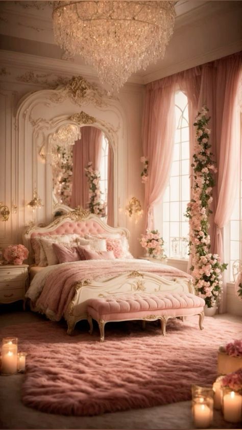 Vintage Princess Room Decor, Modern French Bedroom Decor, Vintage Feminine Bedroom, Romantic French Bedroom, Dorm Layout, Beautiful Bed Designs, Princess Bedrooms, Nana Jacqueline, Fancy Bedroom