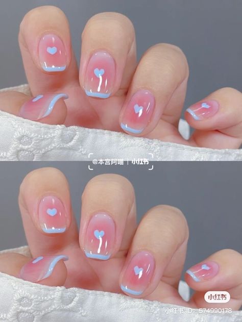 Cute Simple Aesthetic Nails Korean, Liquid Gel Nails Designs Short, Simple Kawaii Nails Short, Nail Art Simple Aesthetic, Kawaii Simple Nails, Aesthetic Simple Nails, Simple Kawaii Nails, Short Kawaii Nails, Kawaii Nails Short