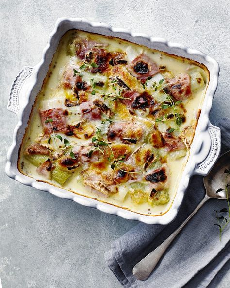 Cheesy baked leeks with ham recipe | delicious. magazine Brie Chicken Recipes, Leftover Brie Recipes, Cheesy Leeks, Leek Recipes, Brie Recipes, Veg Dishes, Delicious Magazine, Recipes Delicious, Garlic Recipes