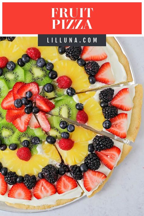 This BEST Fruit Pizza is an all-time favorite! It starts with a sugar cookie crust and is completely customizable with your favorite fruit. #bestfruitpizza #fruitpizza #fruitpizzarecipe #easydessert #healthydessert 4th Of July Fruit Pizza, Best Fruit Pizza, 4th Of July Fruit, Oatmeal Crust, Healthy Fruit Pizza, Sugar Cookie Crust, Fruit Pizza Recipe, Sugar Free Jello, Cake Mug