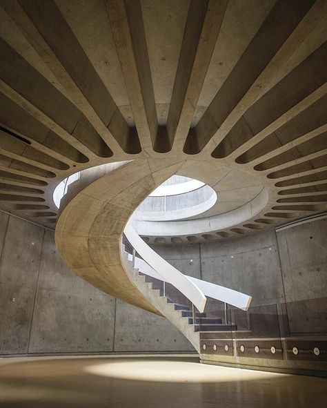 Stairs at the Gallo-Roman Museum of Lyon-Fourvière by French architect Bernard Zehrfuss. Escalier Design, Staircase Remodel, Stairs Architecture, Concrete Stairs, Spiral Stairs, Interior Stairs, Brutalist Architecture, Modern Staircase, Spiral Staircase