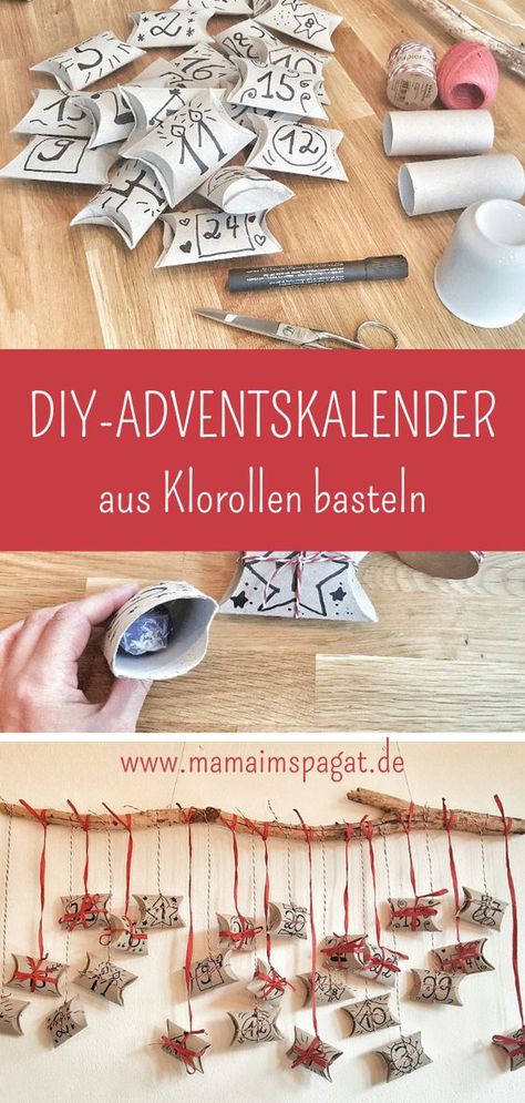 Einen Adventskalender aus Klopapierrollen basteln geht ganz schnell. Eine Anleitung für diesen nachhaltigen Kalender aus Klorollen gibt es auf meinem Blog. Weihnachten Zero Waste I DIY Adventskalender I Adventskalender selber basteln. Zero Waste, Advent, Kindergarten, Christmas, Pins