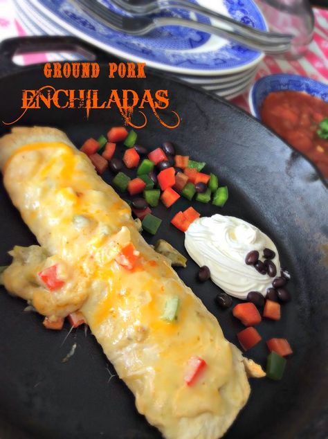 Ground Pork Enchiladas Ground Pork Enchiladas, Desserts On A Budget, Budget Desserts, Dinner Pork, Mexican Entrees, Pork Enchiladas, Cooking Corned Beef, Ground Pork Recipes, Pork Recipes For Dinner