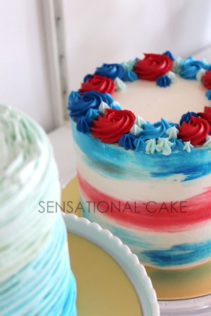 watercolor Red, white and blue buttercream | Cakes Red White And Blue Buttercream Cake, 4th Of July Bday Cake, Red And Blue Cake Design, July 4th Cake Ideas, Red White And Blue Cake Decorating, Red White And Blue Smash Cake, Red White Blue Cake Ideas, Red White And Two Cake, Red White And Blue Cake Ideas