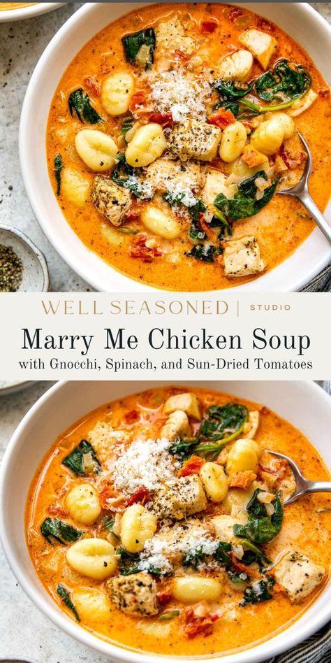 Fall Soup Instant Pot Recipes, Creamy Winter Soups, Marry Me Chicken Gnocchi Soup, Soup Night Ideas, Creamy Italian Chicken Soup, Soup With Chicken In It, Healthy Dinner Soup Recipes, Fall Soup Easy, Healthy Tasty Dinners