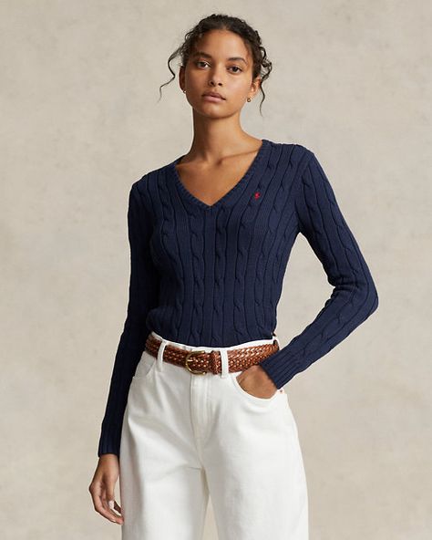 Ralph Lauren Style Women, Ralph Lauren Sweater Outfit, Polo Sweater Outfit, Ralph Lauren V Neck, Jumper For Women, Ralph Lauren Womens Clothing, Women Ralph Lauren, Sweater Outfit, Cotton Farming