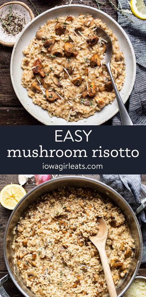 Easy Mushroom Risotto Mushroom Kale Risotto, Mushroom Farro Risotto, Mushroom Risotto Easy, Italian Recipes Gluten Free, Slow Cooker Mushroom Risotto, Risotto Recipes Mushroom, Easy Risotto Recipes, Vegetarian Gluten Free Recipes, Gluten Free Side Dishes