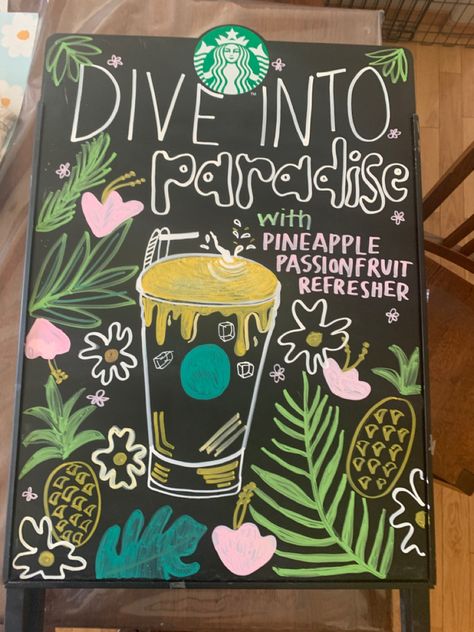 Boba Chalkboard Sign, Cafe Specials Board, Summer Coffee Chalkboard Art, Spring Starbucks Chalkboard Art, Starbucks Summer Chalkboard Art, Starbucks Spring Chalkboard, Starbucks Partner Board Ideas, Starbucks Board Ideas, Cafe Chalkboard Art