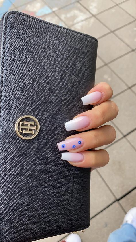 Short Evil Eye Nails, Winter Nails Tips, Nails 2023 Winter, Trending Nail Colors, Nails Coffin Short, Evil Eye Nails, Eye Nails, Edgy Nails, Simple Acrylic Nails