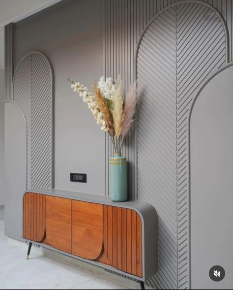 Tv Unit Design Modern With Storage, Grooves Design Wall, Long Wall Design, Wall Cladding Interior, Console Unit, Textured Wall Panels, Living Room Tv Unit Designs, Wall Panel Design, Hall Interior Design