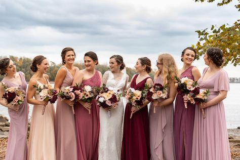 Different Shade Of Bridesmaid Dresses, Bridesmaid Dresses Red Shades, Different Shades Bridesmaid Dresses Pink, Mauve And Mulberry Wedding, Bridesmaid Dresses In Pink Shades, Shades Of Mauve Bridesmaid Dresses, Bridesmaid Different Shades, Red Pink Purple Wedding Bridesmaid Dresses, Shades Of Maroon Bridesmaid Dresses