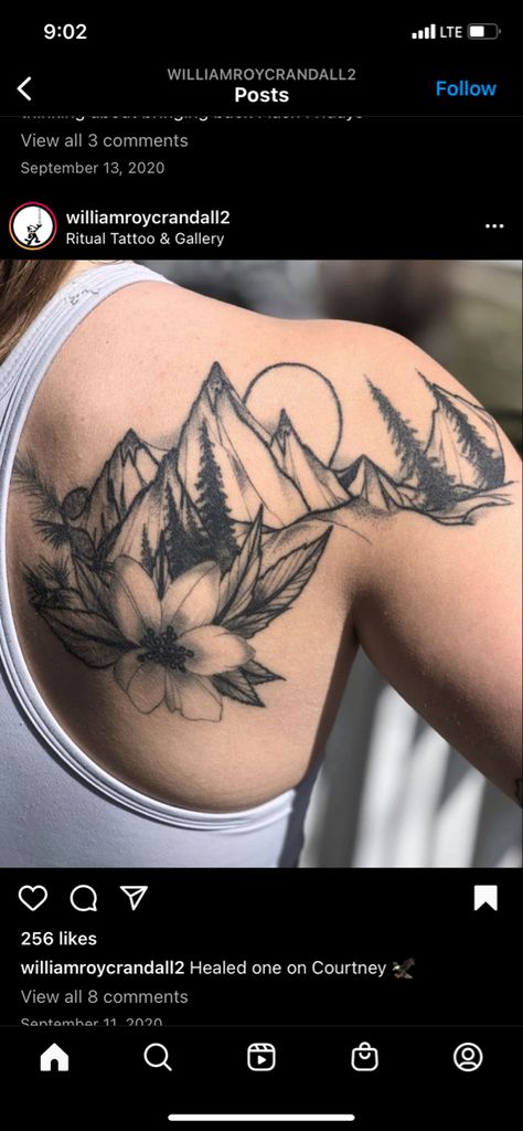 Sleeve Tattoos For Women Mountains, Mountain Shoulder Tattoo For Women, Women Mountain Tattoo, Nature Shoulder Tattoos For Women, Mountain Tattoo Shoulder, Cross And Mountain Tattoo, Mountain Tattoo Sleeve Women, Western Shoulder Tattoos For Women, Colorado Tattoos