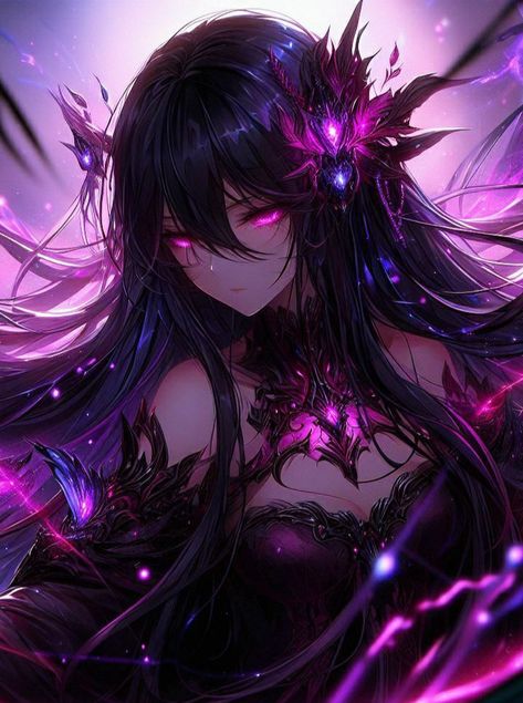 Anime Purple Hair Woman, Anime Elf, Le Cri, Dark Fantasy Artwork, Queen Anime, Dreamy Artwork, Cool Anime Backgrounds, Anime Nerd, Purple Eyes