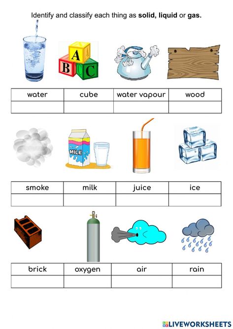 Solid Liquid Gas Worksheet, Workbook Layout, Free Science Worksheets, Solid Liquid Gas, States Of Matter Worksheet, 5th Grade Worksheets, Handwriting Worksheets, School Worksheets, Science Worksheets