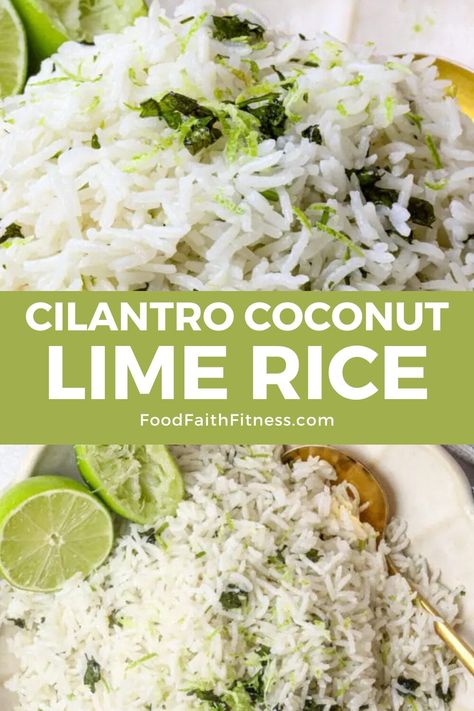 Fluffy jasmine rice infused with coconut milk, zesty lime, and fresh cilantro - a taste of the tropics! Cocunut Rice, Fluffy Jasmine Rice, Coconut Jasmine Rice, Coconut Lime Rice, Jasmine Rice Recipes, Cilantro Lime Rice Recipe, Coconut Milk Rice, Fluffy Bed, Mango Curry