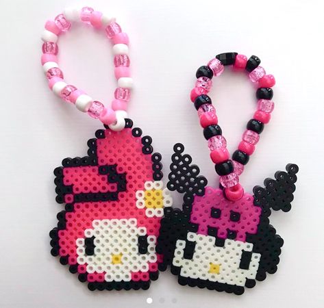 Kuromi Perler Beads Pattern, Kuromi Hama Beads, Kuromi Kandi, Kuromi Perler Beads, Aesthetic Perler Beads, Hama Beads Aesthetic, Matching Kandi Bracelets, Kandi Perler, My Melody And Kuromi