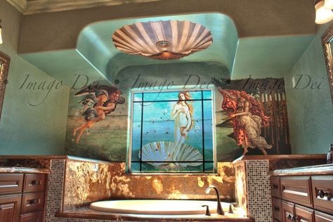 My future bathroom. I love it!! Imago Dei, Whimsical Bathroom, Bathroom Mural, Mermaid Room, Birth Of Venus, Nice House, Dream Bath, Dream Furniture, Bath Tiles