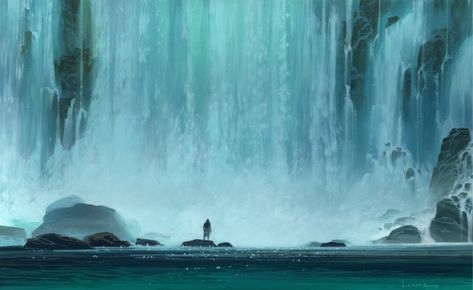 Paul Lasaine, Mystical Waterfall, Waterfall Illustration, Illustration Expressions, Digital Beauty, Secret Passage, Archive Library, Library Reference, Animation Drawing