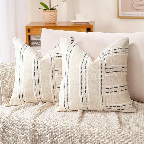 Amazon.com: AELS 18x18 Decorative Farmhouse Linen Throw Pillow Covers, Boho Textured Pillow Case, Set of 2, Beige with White & Black Stripe Patchwork Cushion Cover for Sofa Couch Living Room (Cover ONLY) : Home & Kitchen Bed Couches, Sofa Couch Living Room, Boho Texture, Cover For Sofa, Patchwork Cushion, Couch Living Room, Sofa Pillow Covers, Garden Pillows, Pillow Texture