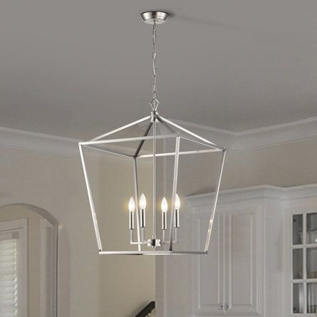 Gracie Oaks 4-light Brushed Nickel Lantern Pendant Chandelier 20 In - Wayfair Canada Candle Pendant Light, Lights Over Island, Brushed Nickel Lighting, Brushed Nickel Chandelier, Chandelier Kitchen, Foyer Ideas, Farmhouse Candles, Candle Sleeves, Rectangle Chandelier