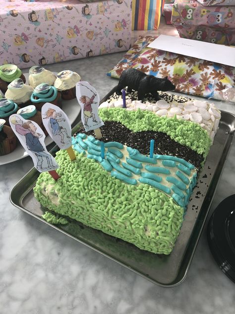 Going on a bear hunt birthday cake Going On A Bear Hunt Cake, Going On A Bear Hunt Party, We’re Going On A Bear Hunt Birthday Party, Bear Hunt Cake, Going On A Bear Hunt Birthday Party, Hunt Birthday Party Ideas, Bear Hunt Birthday Party, Bear Hunt Birthday, Bear Hunt Party